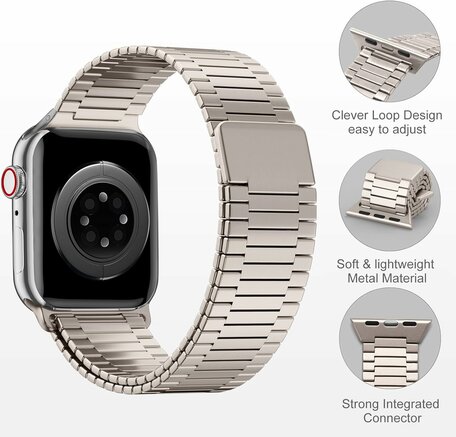 Magnetische stalen band - Zeer sterke magneet - Titanium kleur - Geschikt voor Apple Watch 44mm / 45mm / 46mm / 49mm