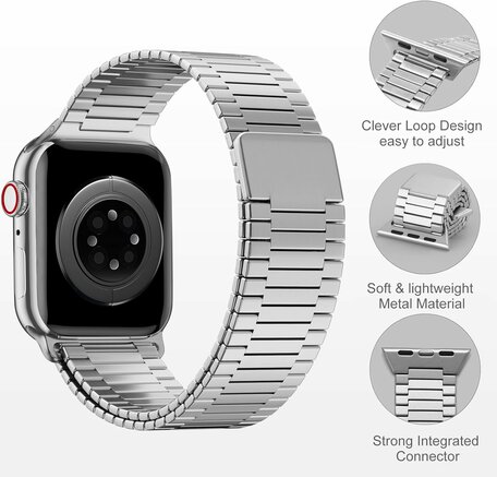 Magnetische stalen band - Zeer sterke magneet - Zilver - Geschikt voor Apple Watch 44mm / 45mm / 46mm / 49mm