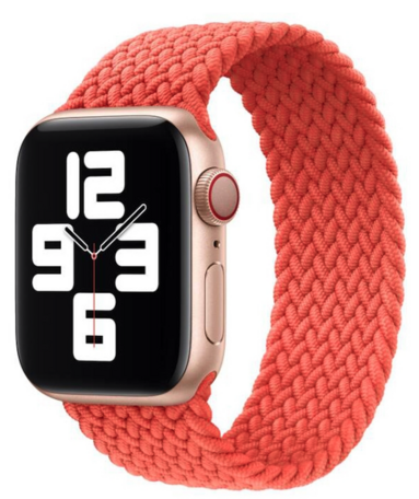 Braided Solo Loop nylon bandje - Maat: L - Zacht oranje - Geschikt voor Apple Watch 44mm / 45mm / 46mm / 49mm