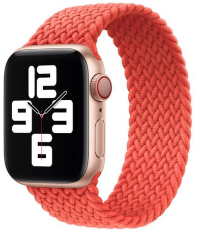 Braided Solo Loop nylon bandje - Maat: L - Zacht oranje - Geschikt voor Apple Watch 38mm / 40mm / 41mm / 42mm