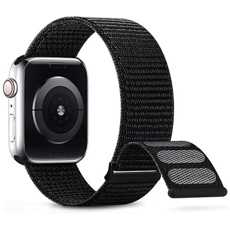 Nylon sport loop band - Zwart - Extra sterke klittenbandsluiting - Geschikt voor Apple Watch 38mm / 40mm / 41mm / 42mm