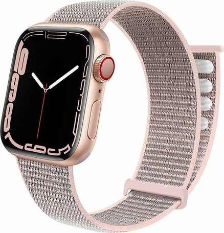 Nylon sport loop band - Zand roze - Extra sterke klittenbandsluiting - Geschikt voor Apple Watch 38mm / 40mm / 41mm / 42mm