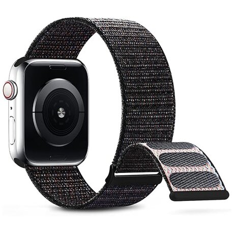 Nylon sport loop band - Zwart gemêleerd - Extra sterke klittenbandsluiting - Geschikt voor Apple Watch 38mm / 40mm / 41mm / 42mm