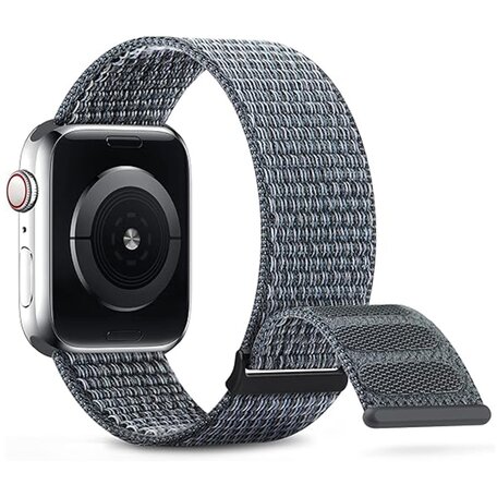 Nylon sport loop band - Grijsgroen - Extra sterke klittenbandsluiting - Geschikt voor Apple Watch 44mm / 45mm / 46mm / 49mm