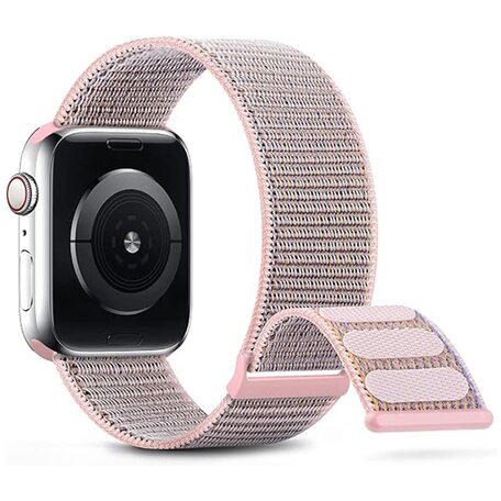 Nylon sport loop band - Zand roze - Extra sterke klittenbandsluiting - Geschikt voor Apple Watch 44mm / 45mm / 46mm / 49mm