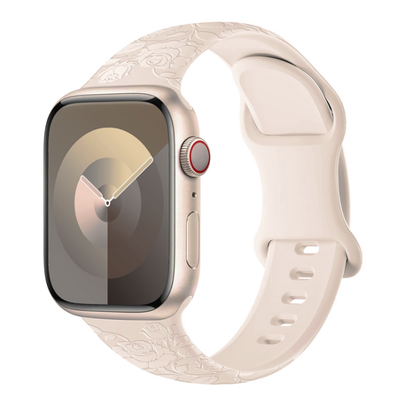 Siliconen bandje Rozen Print - Starlight / sterrenlicht - Geschikt voor Apple Watch 38mm / 40mm / 41mm / 42mm