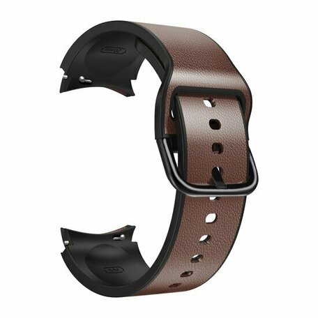 2 in 1 siliconen/ leren bandje - Donkerbruin - Samsung Galaxy watch 7 - 40mm & 44mm