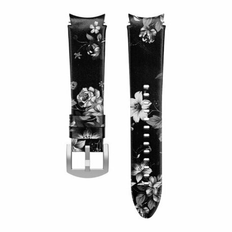 leren bandje - Bloemenprint grijs - Samsung Galaxy watch 7 - 40mm & 44mm