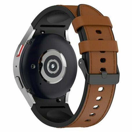 leer + siliconen bandje - Maat: large - Bruin - Samsung Galaxy watch 7 - 40mm & 44mm