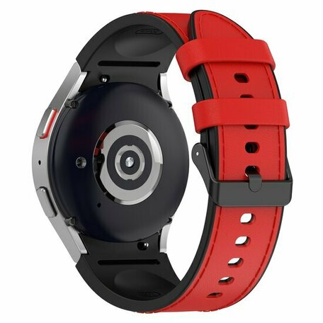 leer + siliconen bandje - Maat: large - Rood - Samsung Galaxy watch 7 - 40mm & 44mm