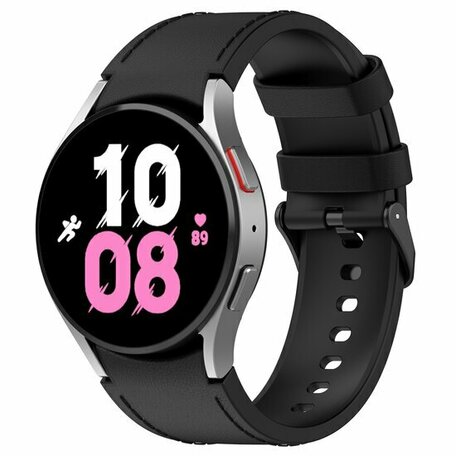 leer + siliconen bandje - Maat: large - Zwart - Samsung Galaxy watch 7 - 40mm & 44mm