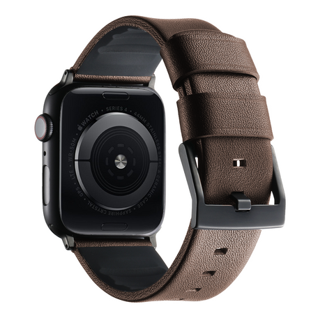 Leer + siliconen band - Bruin + zwarte aansluiting en gesp - Geschikt voor Apple Watch 44mm / 45mm / 46mm / 49mm