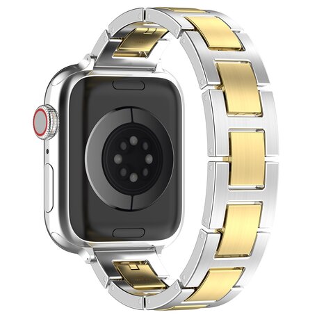 Slim Stainless steel quick-release band (small) - Zilver met goud - Geschikt voor Apple watch 38mm / 40mm / 41mm / 42mm