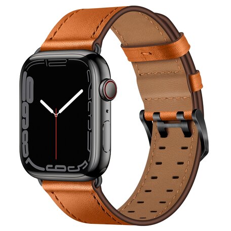 Leren band met twin gesp - Lichtbruin met zwarte gesp - Geschikt voor Apple Watch 38mm / 40mm / 41mm / 42mm