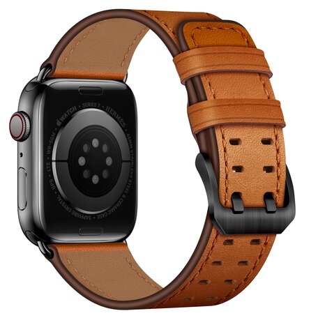 Leren band met twin gesp - Lichtbruin met zwarte gesp - Geschikt voor Apple Watch 38mm / 40mm / 41mm / 42mm