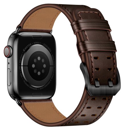 Leren band met twin gesp - Donkerbruin met zwarte gesp - Geschikt voor Apple Watch 38mm / 40mm / 41mm / 42mm