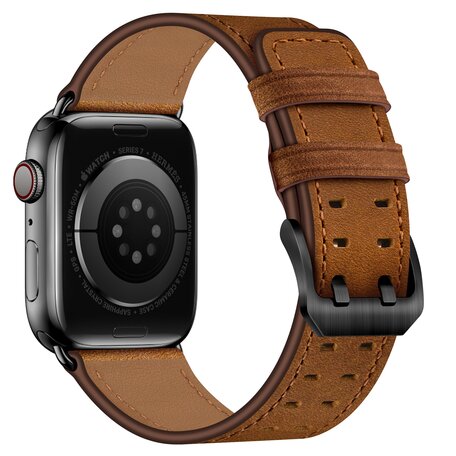 Leren band met twin gesp - Bruin met zwarte gesp - Geschikt voor Apple Watch 38mm / 40mm / 41mm / 42mm