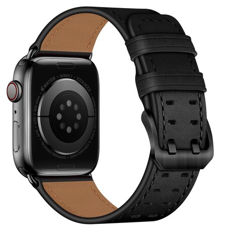 Leren band met twin gesp - Zwart met zwarte gesp - Geschikt voor Apple Watch 38mm / 40mm / 41mm / 42mm