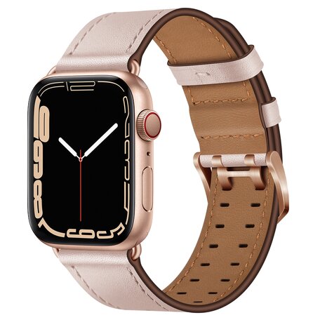 Leren band met twin gesp - Roze - Geschikt voor Apple Watch 38mm / 40mm / 41mm / 42mm