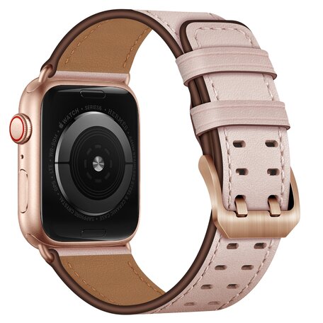 Leren band met twin gesp - Roze - Geschikt voor Apple Watch 38mm / 40mm / 41mm / 42mm