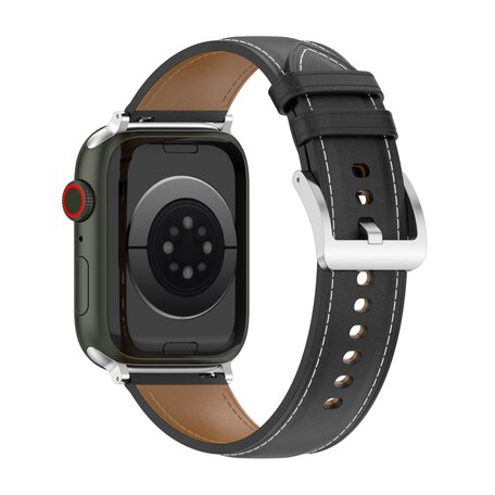 Luxe leren bandje - Zwart - Geschikt voor Apple Watch 38mm / 40mm / 41mm / 42mm