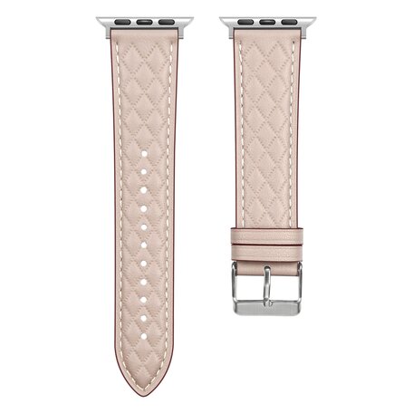 Leren bandje met diamant patroon - Beige - Geschikt voor Apple Watch 38mm / 40mm / 41mm / 42mm