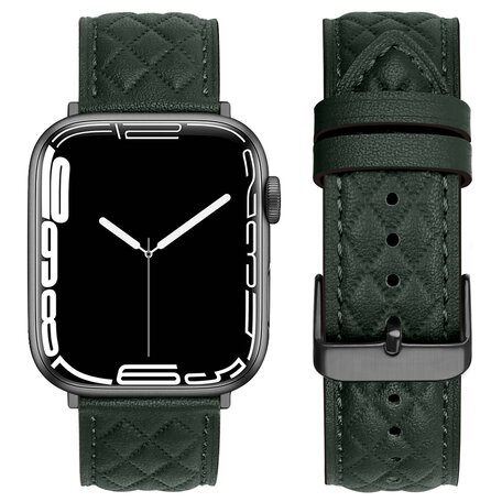 Leren bandje met diamant patroon - Donkergroen - Geschikt voor Apple Watch 38mm / 40mm / 41mm / 42mm