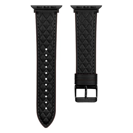 Leren bandje met diamant patroon - Zwart - Geschikt voor Apple Watch 38mm / 40mm / 41mm / 42mm