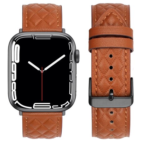 Leren bandje met diamant patroon - Bruin - Geschikt voor Apple Watch 38mm / 40mm / 41mm / 42mm