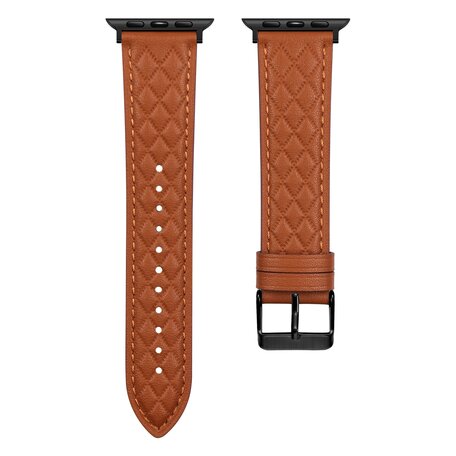 Leren bandje met diamant patroon - Bruin - Geschikt voor Apple Watch 38mm / 40mm / 41mm / 42mm