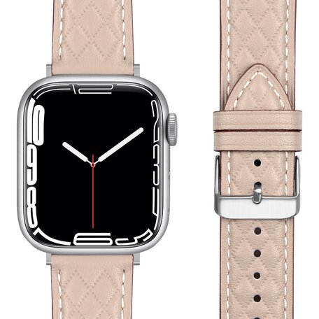 Leren bandje met diamant patroon - Beige - Geschikt voor Apple Watch 44mm / 45mm / 46mm / 49mm