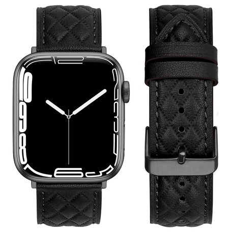 Leren bandje met diamant patroon - Zwart - Geschikt voor Apple Watch 44mm / 45mm / 46mm / 49mm