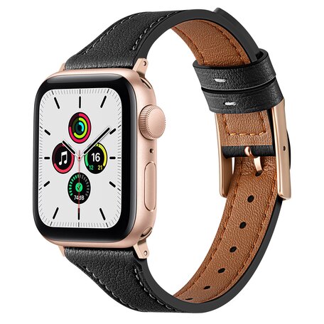 Leren bandje - Zwart - Geschikt voor Apple Watch 44mm / 45mm / 46mm / 49mm