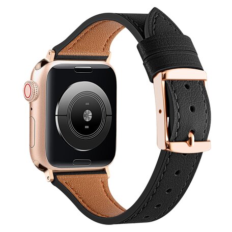 Leren bandje - Zwart - Geschikt voor Apple Watch 44mm / 45mm / 46mm / 49mm