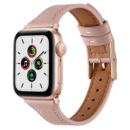 Leren bandje - Lichtroze - Geschikt voor Apple Watch 44mm / 45mm / 46mm / 49mm