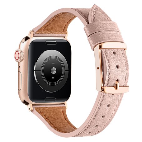 Leren bandje - Lichtroze - Geschikt voor Apple Watch 44mm / 45mm / 46mm / 49mm