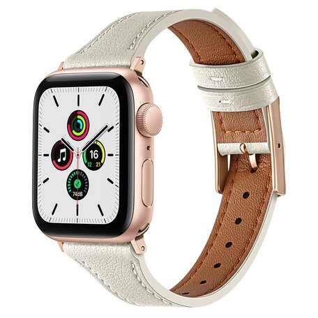 Leren bandje - Room wit - Geschikt voor Apple Watch 44mm / 45mm / 46mm / 49mm