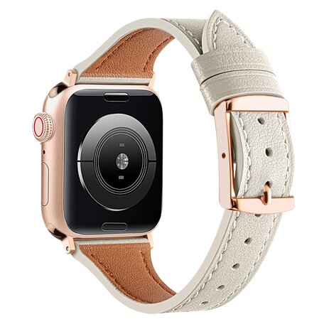 Leren bandje - Room wit - Geschikt voor Apple Watch 44mm / 45mm / 46mm / 49mm