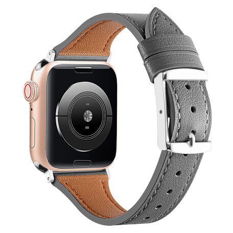 Leren bandje - Grijs - Geschikt voor Apple Watch 44mm / 45mm / 46mm / 49mm