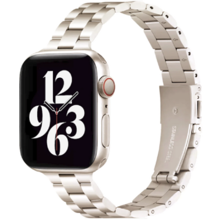 Stalen slim fit schakelband - Starlight / sterrenlicht - Geschikt voor Apple watch 44mm / 45mm / 46mm / 49mm