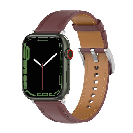 Luxe leren bandje - Donkerbruin - Geschikt voor Apple Watch 44mm / 45mm / 46mm / 49mm