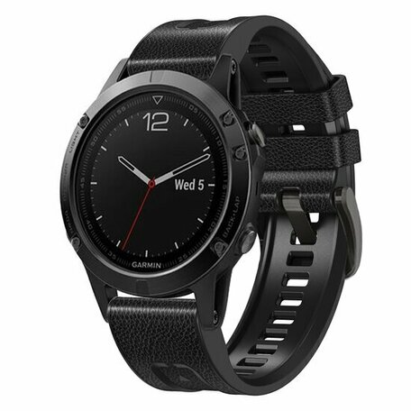 leer + siliconen bandje - Zwart - Garmin Fenix 8 - 47mm