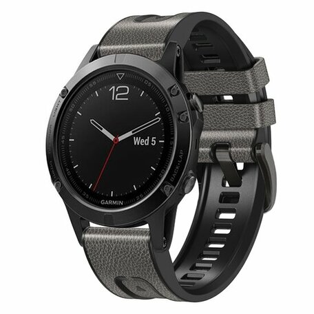 leer + siliconen bandje - Grijs - Garmin Fenix 8 - 51mm