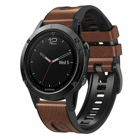 leer + siliconen bandje - Bruin - Garmin Fenix 8 - 51mm