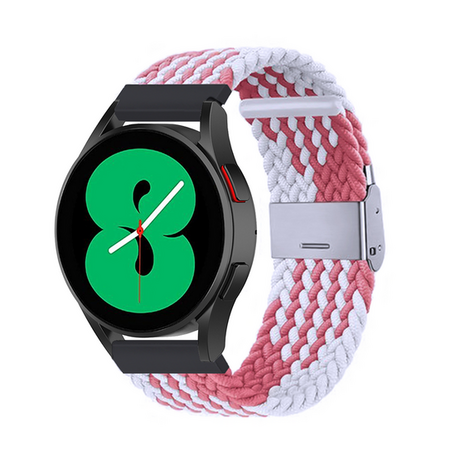 Braided nylon bandje - Wit / roze - Huawei Watch GT 5 (Pro) / GT 4 / GT 3 / GT 2 - 46mm