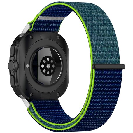 Nylon Sport loop bandje - Blauw met lime groen - Samsung Galaxy Watch Ultra 47mm