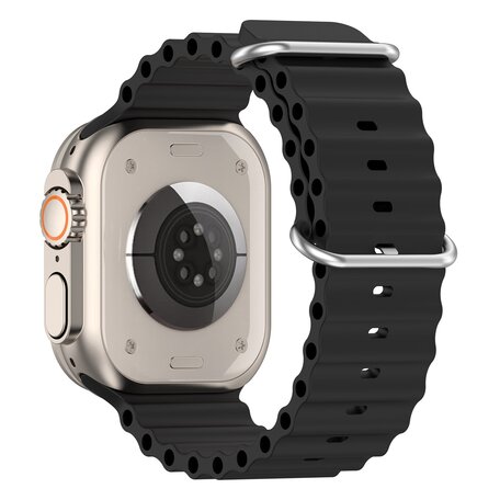 Ocean bandje - Zwart - Geschikt voor Apple Watch 44mm / 45mm / 46mm / 49mm