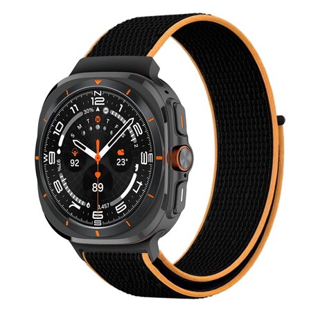 Nylon loop bandje - Zwart / oranje - Samsung Galaxy Watch Ultra 47mm