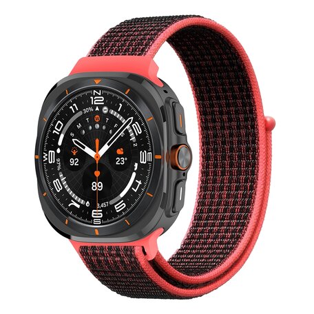 Nylon loop bandje - Rozerood met zwart  - Samsung Galaxy Watch Ultra 47mm