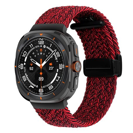 Braided band met D-buckle sluiting - Rood met zwart - Samsung Galaxy Watch Ultra 47mm